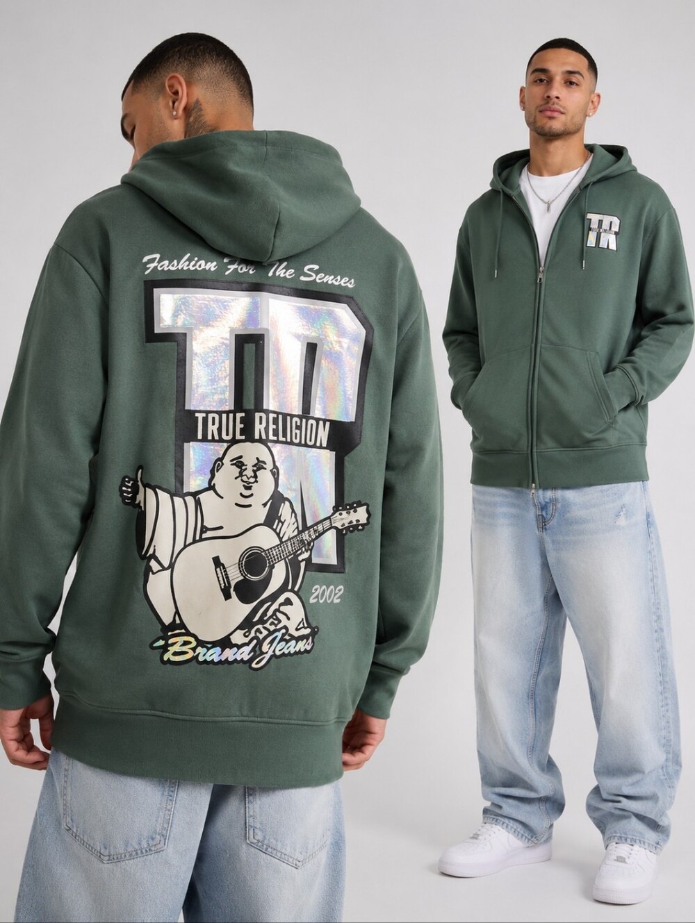 TRUE RELIGION NWT Zip Hoodie Mens Large Green Hip Hop Streetwear Y2K Urban